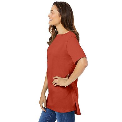 Woman Within Plus Size Perfect Short-Sleeve Boatneck Tunic