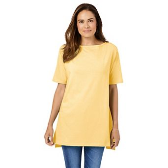 Woman Within Plus Size Perfect Short-Sleeve Boatneck Tunic