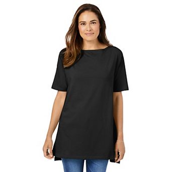 Woman Within Plus Size Perfect Short-Sleeve Boatneck Tunic