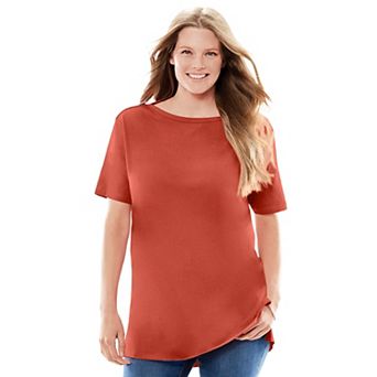 Woman Within Plus Size Perfect Short-Sleeve Boatneck Tunic