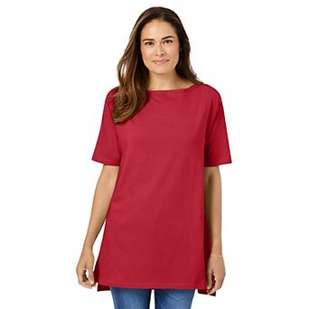 Woman Within Plus Size Perfect Short-Sleeve Boatneck Tunic