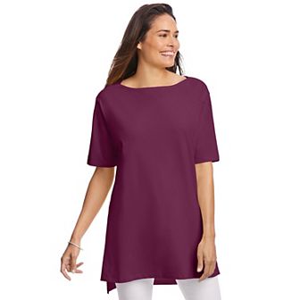 Woman Within Plus Size Perfect Short-Sleeve Boatneck Tunic