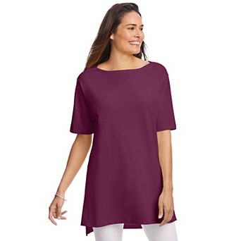 Woman Within Plus Size Perfect Short-Sleeve Boatneck Tunic