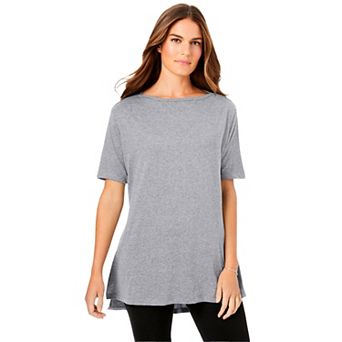 Woman Within Plus Size Perfect Short-Sleeve Boatneck Tunic