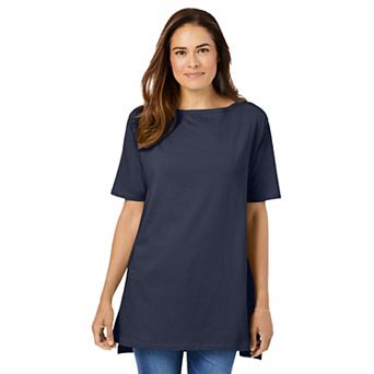 Woman Within Plus Size Perfect Short-Sleeve Boatneck Tunic