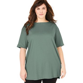 Woman Within Plus Size Perfect Short-Sleeve Boatneck Tunic
