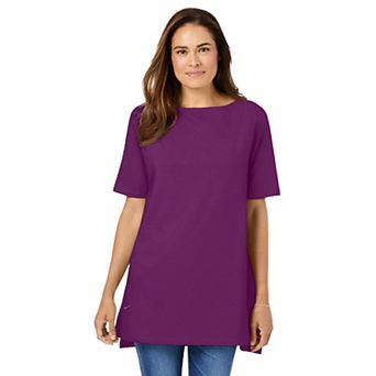 Woman Within Plus Size Perfect Short-Sleeve Boatneck Tunic