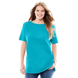 Woman Within Plus Size Perfect Short-Sleeve Boatneck Tunic