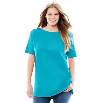 Woman Within Plus Size Perfect Short-Sleeve Boatneck Tunic
