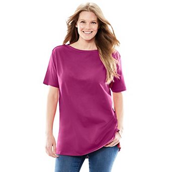 Woman Within Plus Size Perfect Short-Sleeve Boatneck Tunic