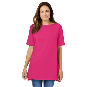 Woman Within Plus Size Perfect Short-Sleeve Boatneck Tunic