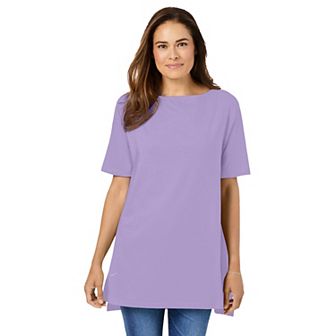 Woman Within Plus Size Perfect Short-Sleeve Boatneck Tunic