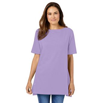 Woman Within Plus Size Perfect Short-Sleeve Boatneck Tunic