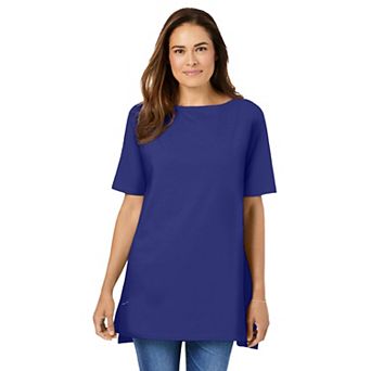 Woman Within Plus Size Perfect Short-Sleeve Boatneck Tunic