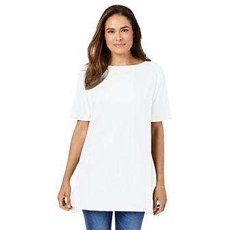 Woman Within Plus Size Perfect Short-Sleeve Boatneck Tunic