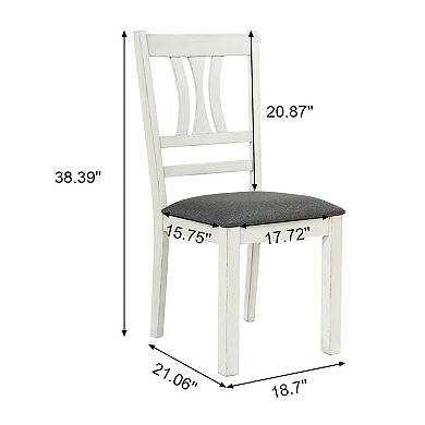 LuxenHome Modern Distressed Off White Rubberwood And Gray Upholstered Seat Dining Chair, Set Of 2