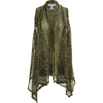 Women's Sleeveless Open Front Crochet Cardigan Bikini Cover Up