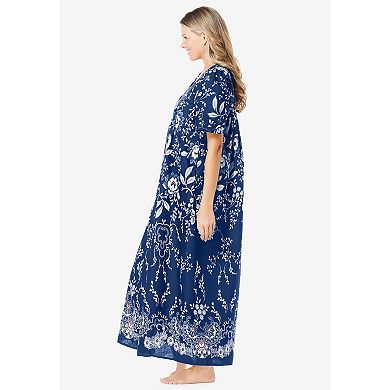 Only Necessities Plus Size Petite Bib-Front Short Sleeve Maxi Lounger