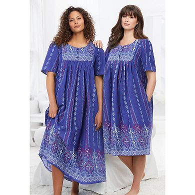 Only Necessities Plus Size Petite Bib-Front Short Sleeve Maxi Lounger