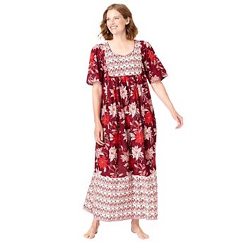 Only Necessities Plus Size Petite Bib-Front Short Sleeve Maxi Lounger