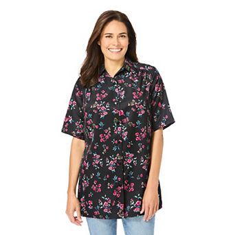Woman Within Plus Size No Iron Short Sleeve Peachskin Shirt