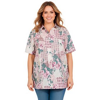 Woman Within Plus Size No Iron Short Sleeve Peachskin Shirt