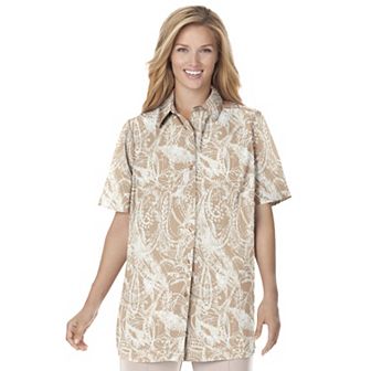 Woman Within Plus Size No Iron Short Sleeve Peachskin Shirt
