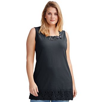 ellos Plus Size Lace Hem Tunic Tank