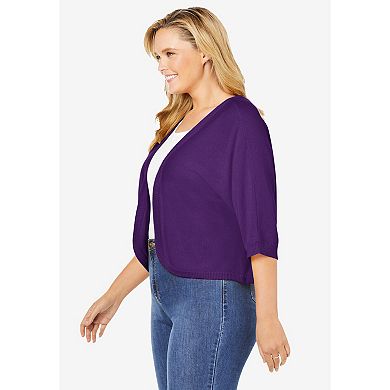Woman Within Plus Size Rib Trim Cardigan Shrug Sweater