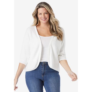 Woman Within Plus Size Rib Trim Cardigan Shrug Sweater