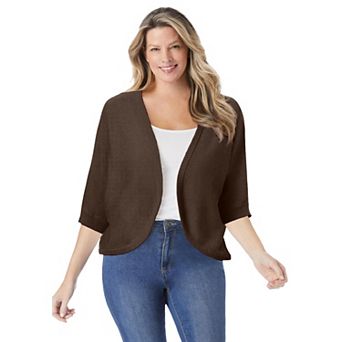 Woman Within Plus Size Rib Trim Cardigan Shrug