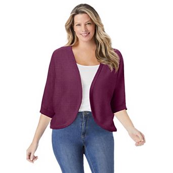 Woman Within Plus Size Rib Trim Cardigan Shrug