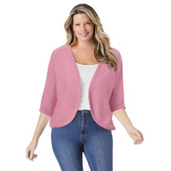 Woman Within Plus Size Rib Trim Cardigan Shrug Sweater