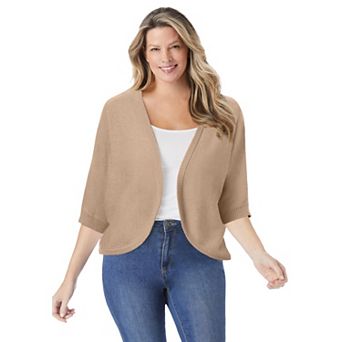 Woman Within Plus Size Rib Trim Cardigan Shrug