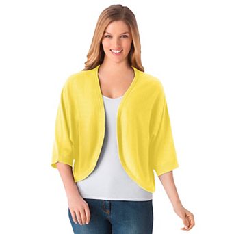 Woman Within Plus Size Rib Trim Cardigan Shrug Sweater