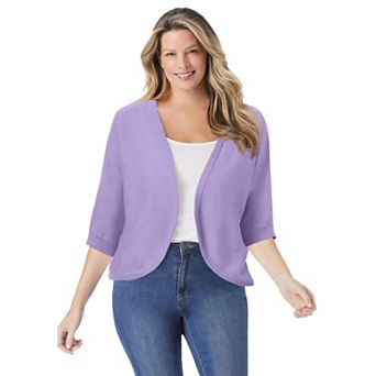 Woman Within Plus Size Rib Trim Cardigan Shrug Sweater