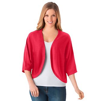 Woman Within Plus Size Rib Trim Cardigan Shrug
