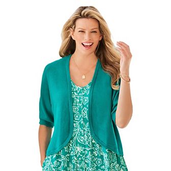 Woman Within Plus Size Rib Trim Cardigan Shrug