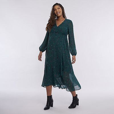 midi wrap maternity dress Maternity Motherhood Woven Wrap Midi Dress