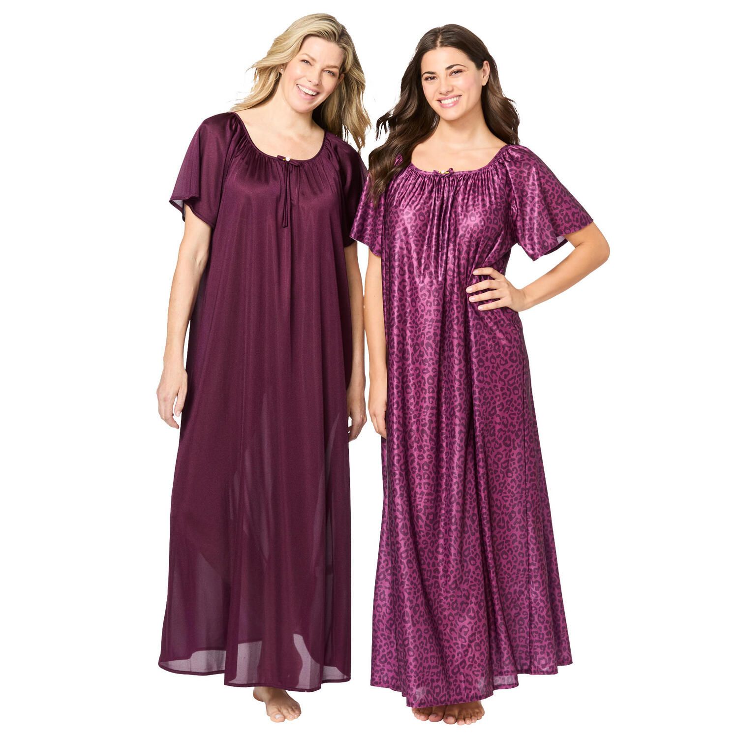 Women's Plus Size Silky Nightgowns 2-Pack - Comfortable Short Sleeve Sleepwear