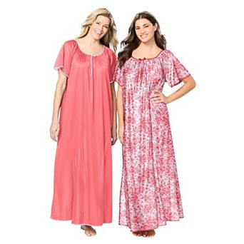 Only Necessities Plus Size 2-Pack Long Silky Gown