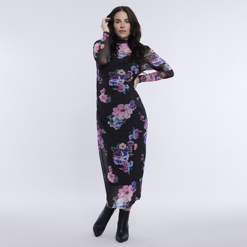 black turtleneck maternity dress Long Sleeve Bodycon Maxi Dress in Mesh