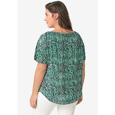 ellos Plus Size Keyhole Peasant Blouse