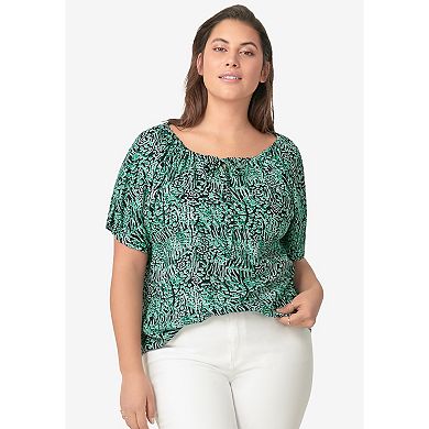 ellos Plus Size Keyhole Peasant Blouse