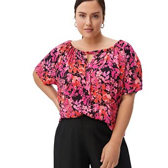 ellos Plus Size Keyhole Peasant Blouse