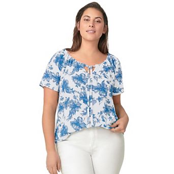 ellos Plus Size Keyhole Peasant Blouse