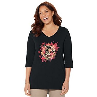 Catherines Women's Plus Size V-Neck Graphic Top