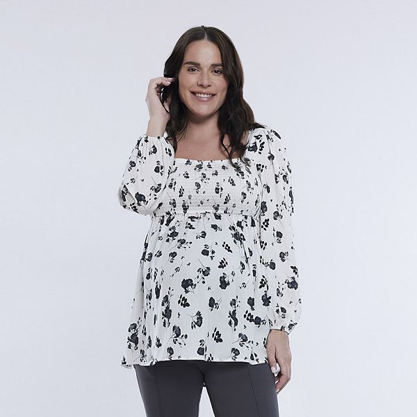 Maternity Motherhood® Smocked Babydoll Top - Winter White Ditsy (XS-MAT)