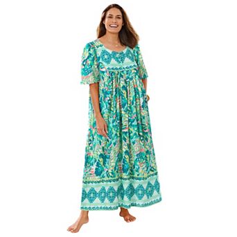 Only Necessities Plus Size Bib-Front Short Sleeve Maxi Lounger