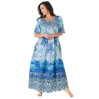 Only Necessities Plus Size Bib-Front Short Sleeve Maxi Lounger